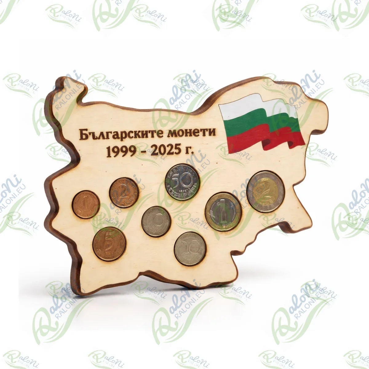 Дървена поставка за български монети „Карта на България“ (1999–2025)